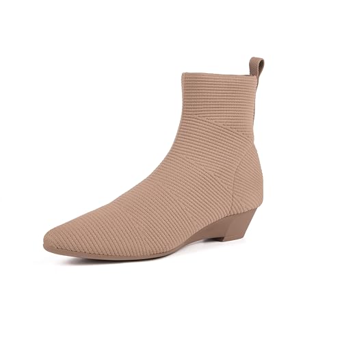 youngshow Women’s Booties Comfortable Knitted Low Heel Boots For Women Ankle Booties Pointed Toe Slip On Fall Winter Ladies Dress Shoes2