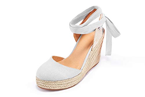 Image of FISACE Womens Summer Espadrille Heel Platform Wedge Sandals Ankle Buckle Strap Closed Toe Shoes