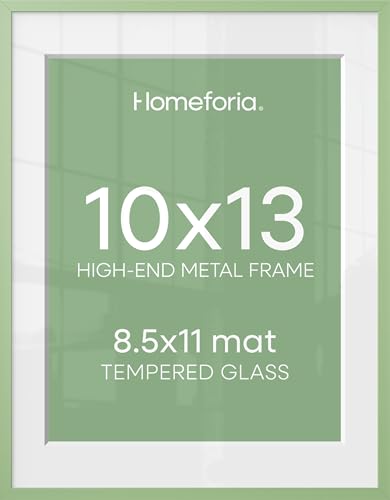 Image of Homeforia 10x13 Green Picture Frame, High-End Metal, 8.5x11 Mat, Glass | High End Aluminum, Tempered Glass, Acid-Free 8.5x11 Removable Mat, 10x13 in Edge-to-Edge Display 13x10, Wall Kit, Set Of 2