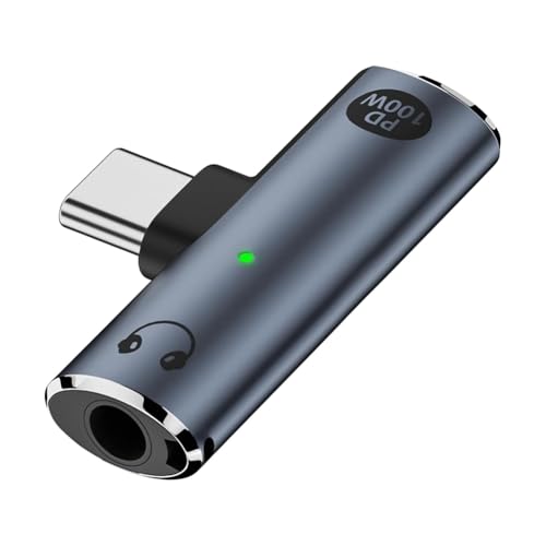 Wadakada Adaptador USB C A Conector de Audio con Carga Rápida de 100 W, Conector USB C 2 en 1 A Conector Hembra de 3,5 mm para Interfaz Tipo C, Serie A
