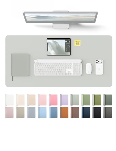 Image of YSAGi Leather Desk Protector, Office Mat, Large Mouse Mat, Non-Slip PU Leather Blotter, Laptop Desk, Waterproof Writing Pad for Office and Home (Light Grey, 31.5 inch x 15.8 inch)