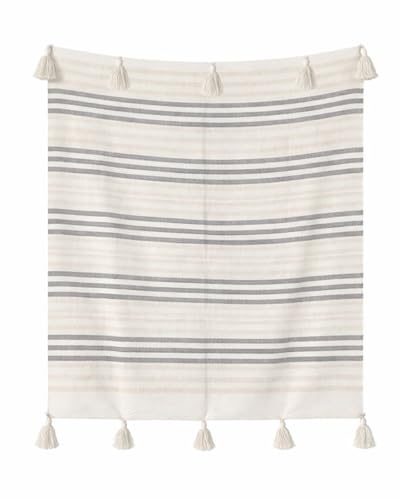 Image of Premium 125 x 150 cm Cotton Throw Blanket - Soft & Cozy Sofa and Couch Accent - Trending Home Decor Essential for Extra Comfort, Relaxation, and Style - Black and Cream,Pack of 1