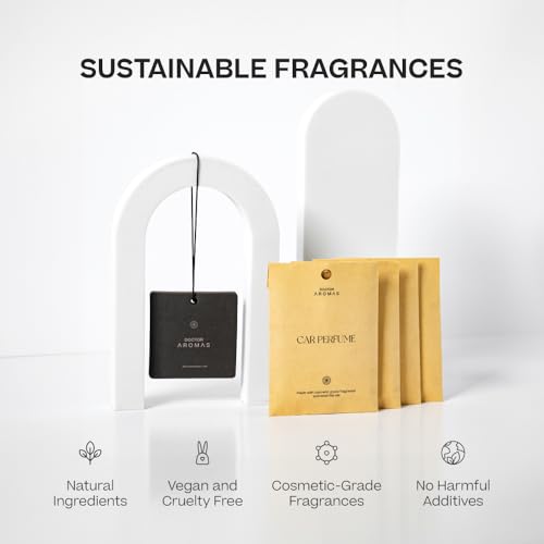Image of Doctor Aromas Hanging Long-Lasting Car Perfume & Air Freshener - Tea, Rose & Sandalwood Fragrance - Odor Eliminator Auto Hanging Diffuser for Vehicle, 4 Pack (Blanc)