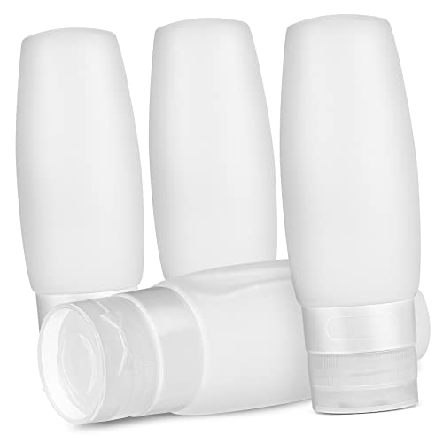 FRCOLOR 4 Botellas De Viaje Rellenables Silicona Flexible Tapas y Dispensadores para Ducha Champú y Facial.