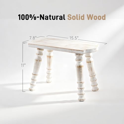 Image of 100% Solid Wooden Stool, Farmhouse Wood Step Stool for Adults, Rustic Plant Stool, Vintage Small Stools for Bathroom, Kitchen, Bedroom, Plant Stand, Home Decor