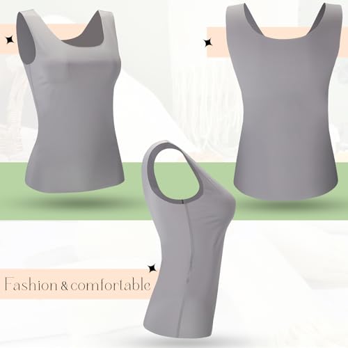 4 Pcs Women's Silky Tank Tops Sleeveless Elastic Cooling Basic Camisoles Ice Silk Casual Cami Tops(White, Nude Color, Black, Gray,Small)4