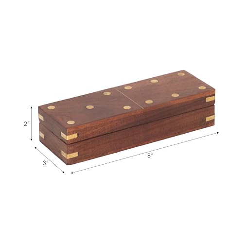 Caja de dominó de madera, 8 x 3 pulgadas, marrón miniatura 4