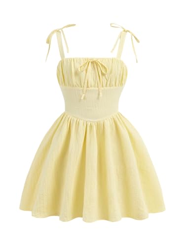 SweatyRocks Girl's Bow Tie Knot Ruched A Line Short Dress Sleeveless Smocked Casual Sundress