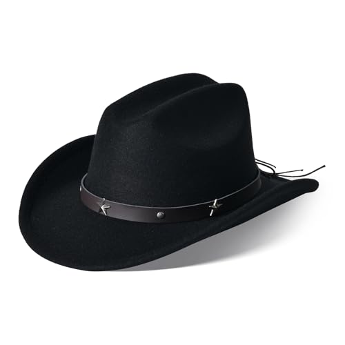 Image of Willheoy Kids Cowboy Hat for Girls Boys Western Cowgirl Hat with Buckle Belt Unisex Wide Brim Fedora Hat Dress Up Costume