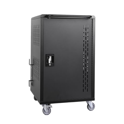 32 Device Mobile Charging Station for Laptops/Tablets/iPads/Chromebooks,32 Bay Lockable Charging Cabinet with Cable Management & Power Strip Included, School Charging Storage Carts,Easy Assembly-Black
