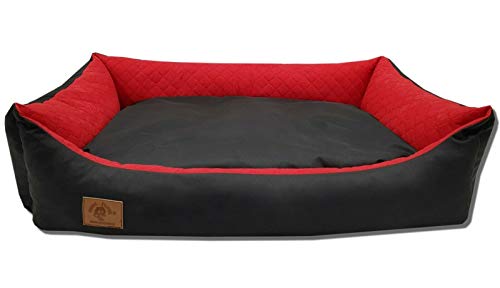 Odolplusz XXL - Hundebett für große Hunde - Hundekissen - Hundesofa mit Wendekissen | Bezug abnehmbar und waschbar [ 100x70cm, Schwarz-Rot ]