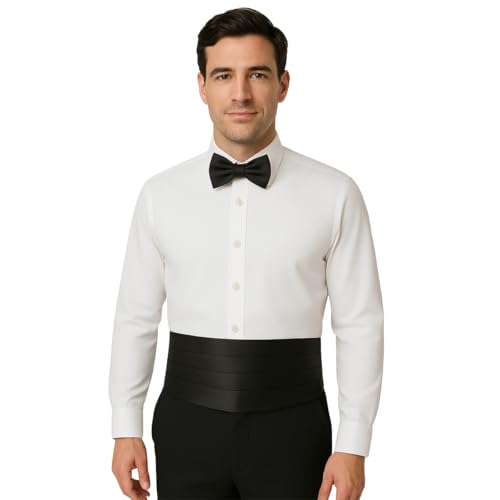 Image of TIE STUDIO Men's cummerbund, pocket square bowtie combo | micro | Superior finishing | Packaging - White Box | Size - adjustable & standard | pack of 3 |