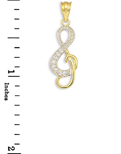 14k Yellow Gold Diamond Treble Clef Charm Music Note Pendant Necklace3