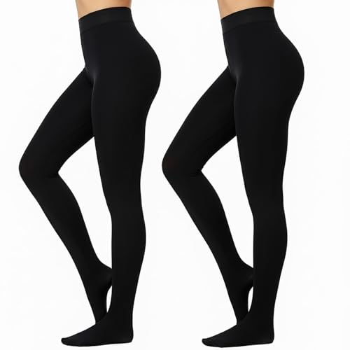 Image of FF Fleece Lined Tights Women Leggings Thermal Pantyhose Fake Translucent Opaque High Waisted Winter Warm Sheer Tight (Waist Size: 26 to 34Inch Stretchable) - Free Size