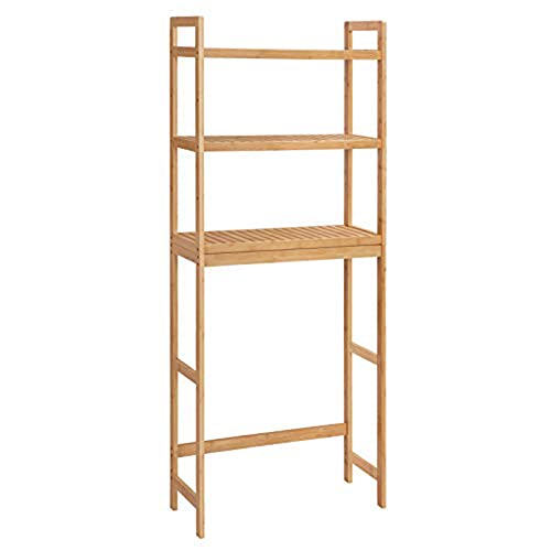 SONGMICS Over The Toilet Storage, 3-Tier Bamboo Over Toilet Bathroom Organizer with Adjustable Shelf, Fit Most Toilets, Space-Saving, Easy Assembly, Natural UBTS001N01