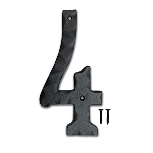 Image of NACH House Numbers for Outside, 6 inch Black Address Numbers for House - Number 4 - Rustic Numbers for Outside with Mounting Hardware