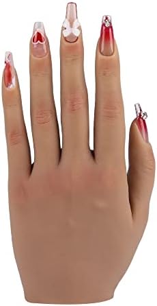 Practice Hand for Acrylic Nails Silicone Female Mannequin Life Size Hand as Nail Practice Hands Sketch Jewelry Ring Glove Watch Display with Nail 18cm