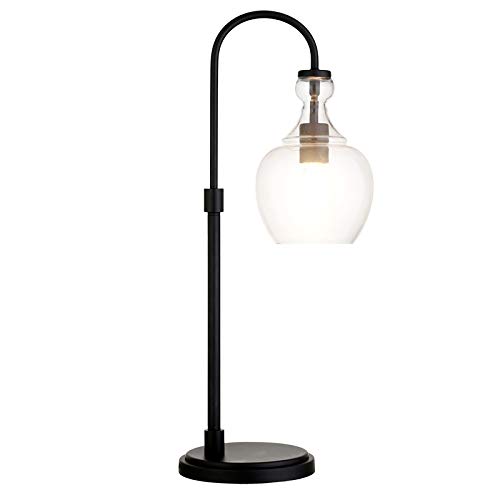 Henn&Hart 27" Tall Arc Table Lamp With Glass Shade In Blackened Bronze/Clear, Lamp, Desk Lamp For Home Or Office #TOP2
