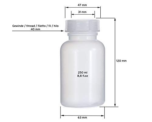 Octopus 10x 250 ml LDPE Wide-Mouth Bottles with Screw Caps - Empty Chemical & Laboratory Storage Containers for Kitchen or Hobby