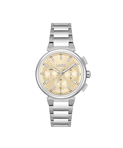 BOSS One Qtz Multifunction Gold Round Dial Womens Watch|Stainless Steel Material|Silver Color Band - 1502676 (B0B8TZ6N1M) Amazon Price History, Amazon Price Tracker