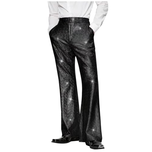 NATHGAM Men's Sequins Pants Shiny 70s/80s Disco Party Dancing Trousers Sparkly Straight Leg Loose Ankle Fashion Formal Pants