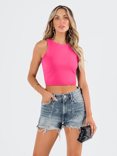 Image of EFAN Women's Double Lined Racerback Crop Tank Top | High Neck Slim Fit Sleeveless Workout Top, No-Bra Essential for Gym, Yoga & Going Out
