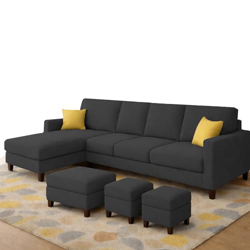 Image of Casaliving Rolando Seater L Shape Sofa Set for Living Room Left Side (Black, 6 Seater with Ottomon - LHS)