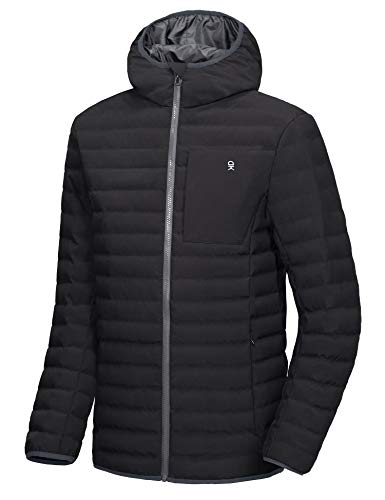 Little Donkey Andy Men's Warm Waterproof Puffer Jacket Hooded Windproof Winter Coat with Recycled Insulation Black M