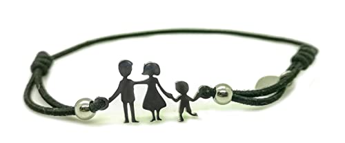 Bracciale famiglia family elastico con sagoma famiglia 1 BIMBO in acciaio inossidabile, regolabile. Handmade, realizzato a mano,