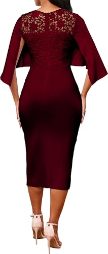 Image of Lace Dresses for Women Wedding Guest Elegant Long Sleeve Cocktail Business Knee Length Pencil Dress