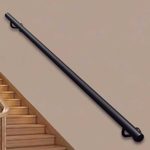 Rambarde d'escalier murale noire en métal forgé réglable de 1 m à 2,5 m - Kit de 5,5 m