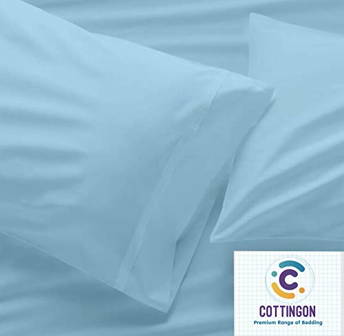 Image of Cottingon 5 PCs Split King Sheet Sets for Dual Adjustable Beds, Soft Luxury Microfiber XL Sheets for King Size Mattress Fits 15 to 18 deep Pocket, Light Blue