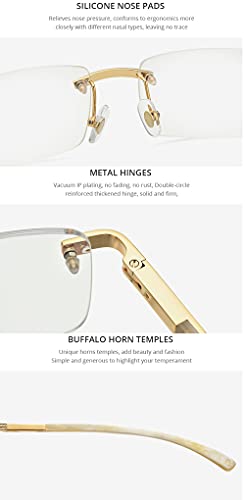 Image of HEPIDEM 100% Really Buffalo Horn Glasses,Square Rimless Luxury Buffs Eyeglasses with Zircon Diamonds