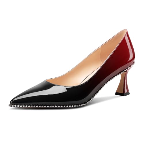 Image of TNYNFBEB Womens Kitten Heel Pointed Toe Pumps Slip-on Sliver Beaded Prom Wedding Dress Basic Classic Patent Leather Summer 2.6 Inches Heels