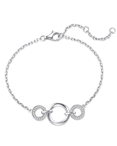 FANCIME Eternal Embrace Bracelet For Women Sterling Sliver White Gold Plated Bracelets Dainty Simulated Diamond Infinity Symbol Three Circle Design Jewelry Anniversary Birthday Mothers Day Gifts for Women Mom Friend