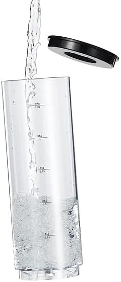 Clear water tank with measurement markings for coffee brewing
