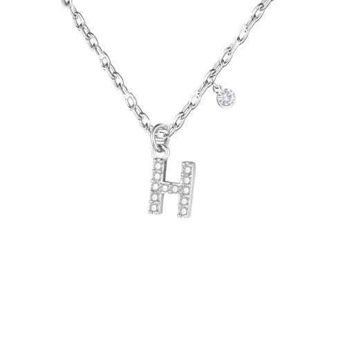 Collar Inicial letra Acero Inoxidable, Collar Mujer con Colgante letra A B C D E F G H I J K L M N O P Q R S T U V W X Y Z Pequeñas - Bisutería Regalo Cumpleaños, Novia o Amigas, Color Plateado (H)