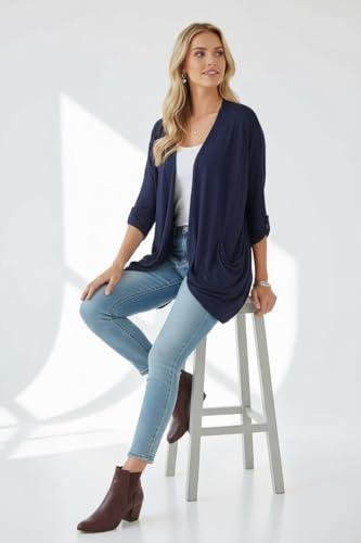 Image of ToBeInStyle Womens Open Front Long Sleeve Lightweight Asymmetrical Draped Cardigan with Side Pockets