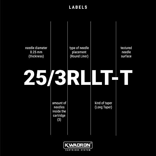 Kwadron Tattoo Needle Cartridge, Box of 20, Round Liners Long Taper TEXTURED - 1 Round Liner Long Taper - 35/1RLLT-T