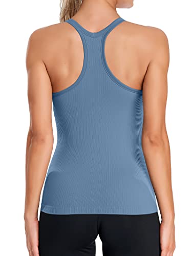 Image of ATTRACO Ribflex Ribbed Workout Tank Tops for Women with Built in Bra Racerback Scoop Neck Athletic Top