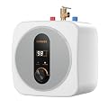KENUOS 2.5 Gallon Mini Tank Water Heater,Under Sink Instant Hot Water with LED Display,1500W 120V Compact Design Small Water Heater for RV,Kitchen,with 1/2" NPT T&P Valve,3-Way Fitting Valve Grey