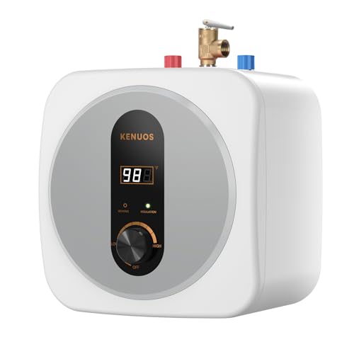 2.5 Gallon Mini Tank Water Heater,Under Sink Instant Hot Water with LED Display,1500W 120V Compact Design Small Water Heater for RV,Kitchen,with 1/2 NPT T&P Valve,3-Way Fitting Valve Grey