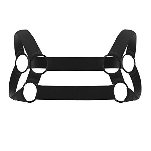 CHICTRY Arnés de Pecho Hombre Arnés de Músculo de Cuerpo de Hombro Atractivo Traje de Arnés Cinturón Elástico con Anillas Metálicas Lencería Erótica Negro 1 Talla Única