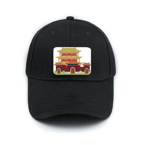 Casquette de baseball avec motif architecture de Chine chapeau noir réglable
