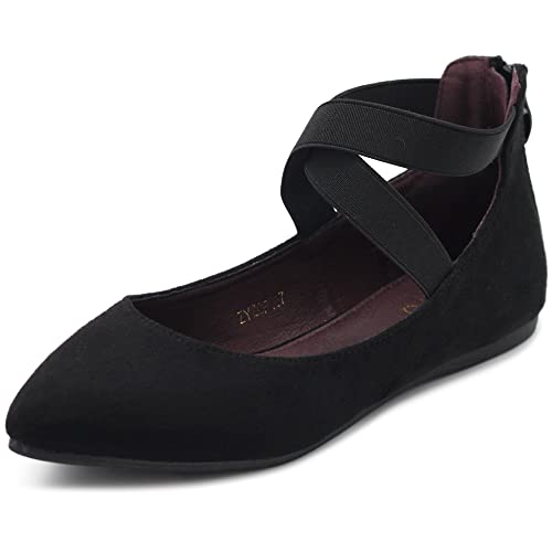 Ollio Women's Faux Suede Elastic Ankle Strap Pointed Toe Ballet Flats F167