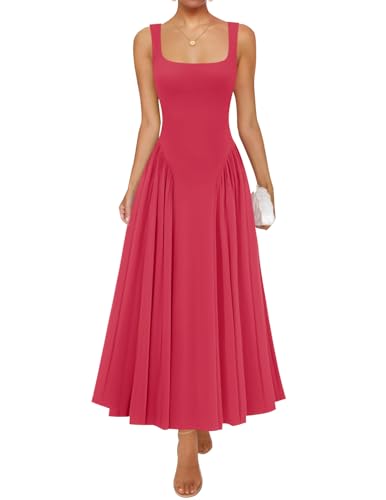 Image of ZESICA Womens 2026 Summer Sleeveless Square Neck Sundress Casual Long Flowy A Line Beach Vacation Maxi Dresses