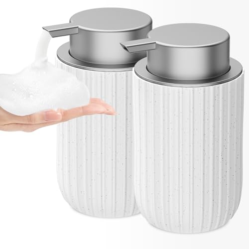 Image of Ceramic Foaming Soap Dispenser, 12 oz Bathroom Foam Hand Soap Dispenser, Refillable Lotion Soap Dispenser with Removable Pump for Kitchen Hand Wash Dispenser, Modern Home Decor(2Pack-Speckled White)