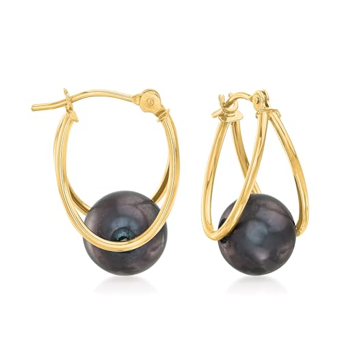 Ross-Simons 8-9mm Cultured Pearl Double-Hoop Earrings in 14kt Yellow Gold. 3/4