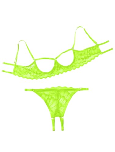 Image of Lilosy Sexy Underwire Floral Lace Sheer Lingerie Set for Women See Through Bra and Panty 2 Piece