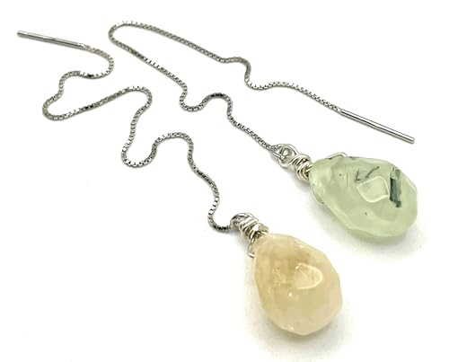 Boucles d'oreilles citrine et prehnite vert en argent pour peaux sensibles